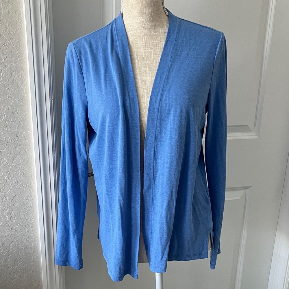 Talbots Blue Knit Oversized Open Cardigan /Jacket Sweater Linen Blend